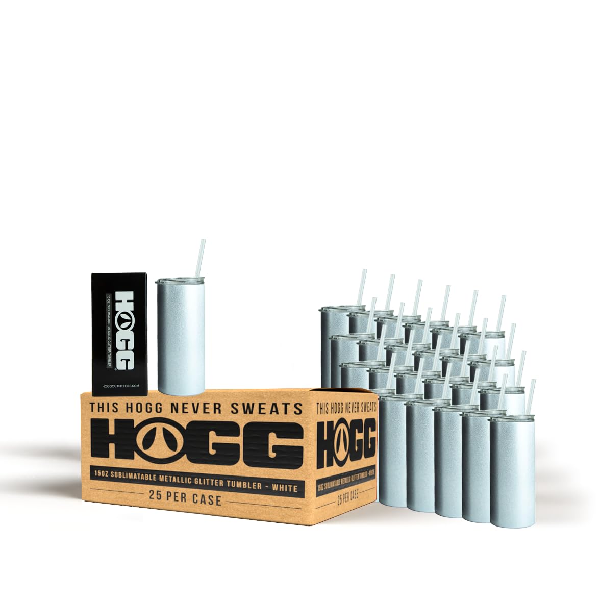 Hogg 15oz Sublimatable Metallic Glitter Tumbler Case (25 Pack) DIY, Customizable, Add Logo, Vinyl, Alcohol Ink, or Glitter & Epoxy To Any Cup. Bulk/Wholesale Sublimation Tumblers
