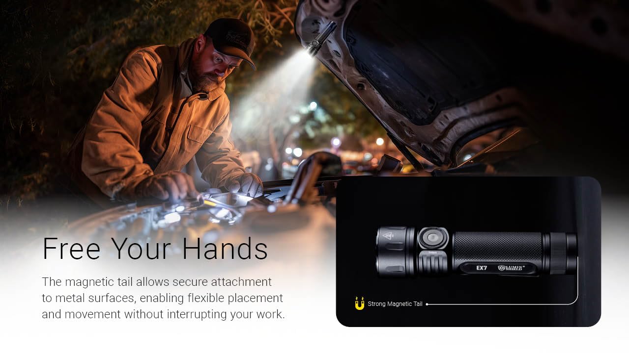 Nitecore EX7 6000 Lumen Flashlight – High Performance Rechargeable Torch with Spotlight, Floodlight, Mixed – USB-C Fast Charging, 546y Throw, Magnetic Tailcap, IP68 Waterproof