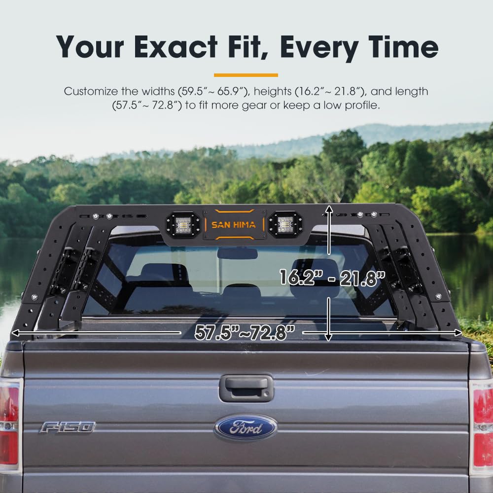 SanHima Adjustable Truck Bed Rack w/LED Lights - Overland Universal Bed Rack for Full-Size Trucks Without Factory Bed Rails/Tonneau Bed Cover