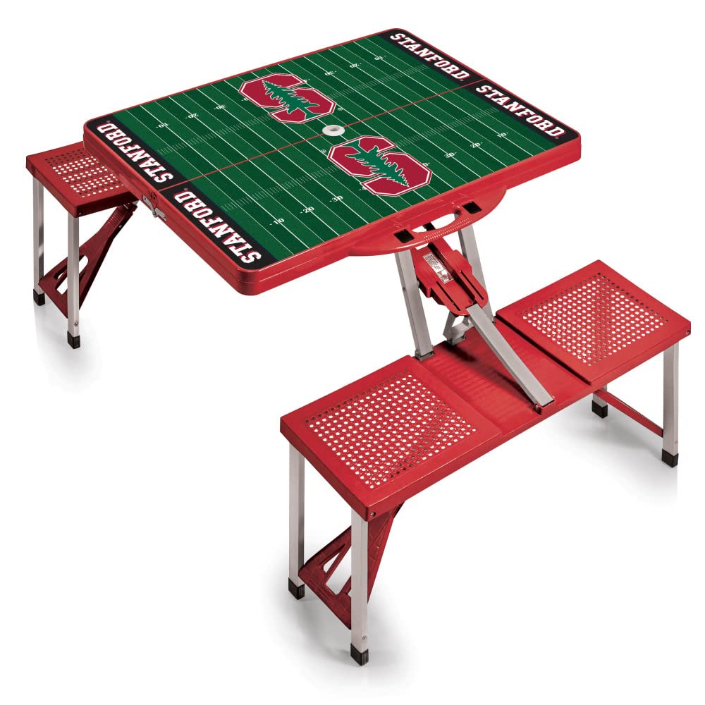PICNIC TIME NCAA Stanford Cardinal Football Field Folding Picnic Table - Camping Table - Outdoor Table with Umbrella Hole, (Red)