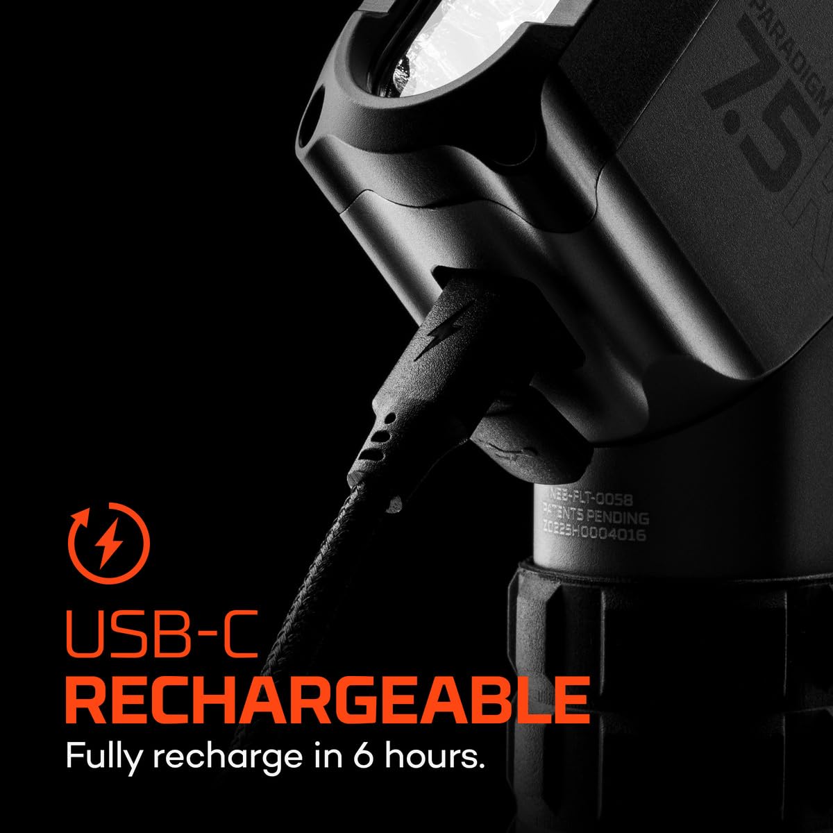 NEBO Paradigm Spotlight | Rechargeable 7500 Lumens Flashlight, Powerful Magnetic Base, Digital Display, Ergonomic Angled Grip, IPX6 Water-Resistant, Removable Belt Clip