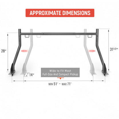 AA-Racks Model X31-J Truck Ladder Rack 800Ibs Capacity with (8) Non-Drilling Z-Clamps Extendable Steel Pick-Up Truck Bed Ladder Rack Two-bar Set - Black