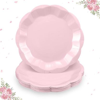 NatNarr 30 Pcs Pink Plates, 7 Inch Scalloped Pink Paper Plates Disposable Mothers Day Plate Small Party Plate for Wedding, Birthday, Baby Shower, Bridal Shower, Mother's Day