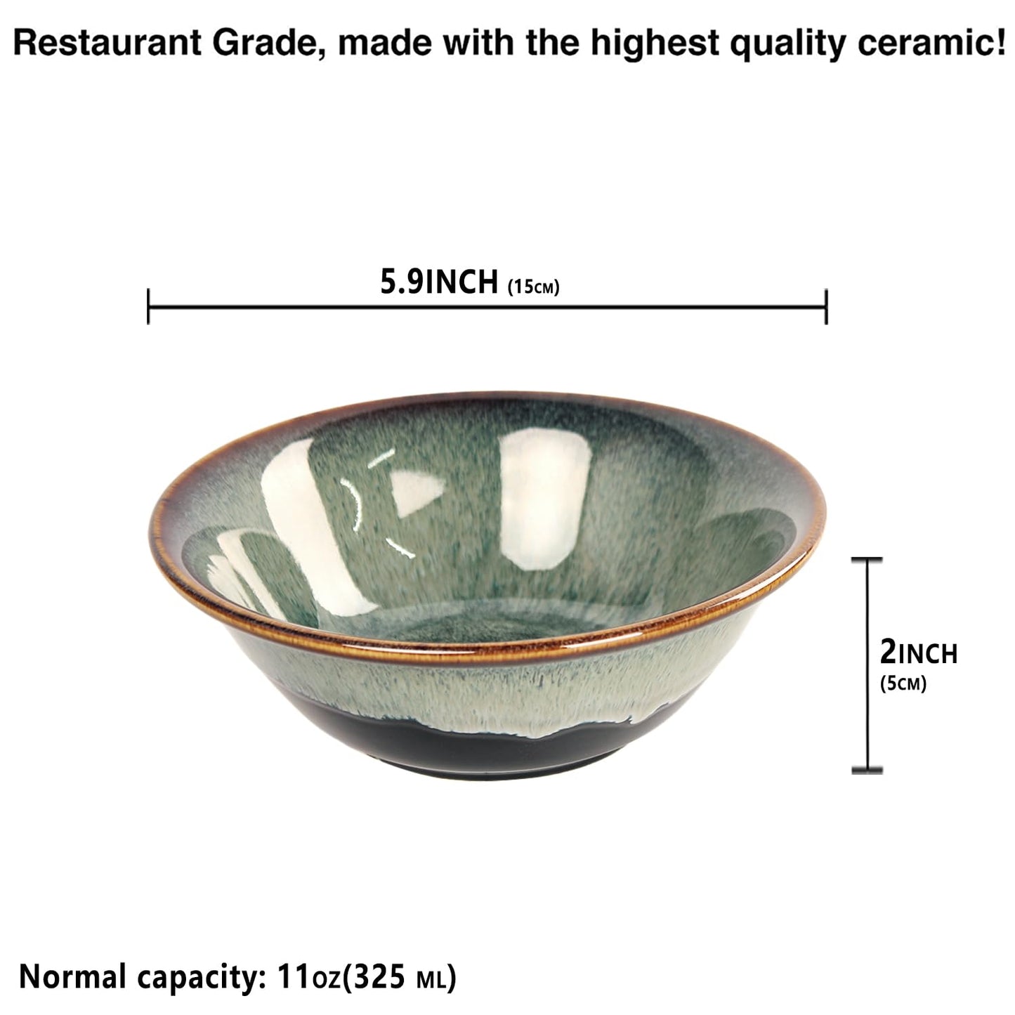 LIUYWYHCF Cereal bowls 11 OZ, Ceramic Soup Bowl for Kitchen, Black reactive glaze Bowl for Pho, Chip, Fruits, Salad, Noodle, Ramen, Suit For Housewarming - 5.9 Inch, Set of 4