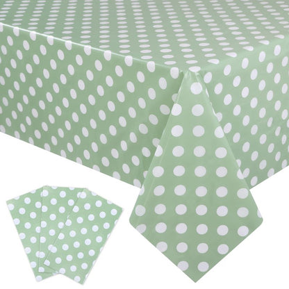 Kesfey 3 Pack Sage Green Polka Dot Table Cloths 54 x 108 Inch Sage Green and White Dots Tablecloth Disposable Plastic Sage Green Tablecover Waterproof Rectangle Picnic Table Covers for Birthday Party