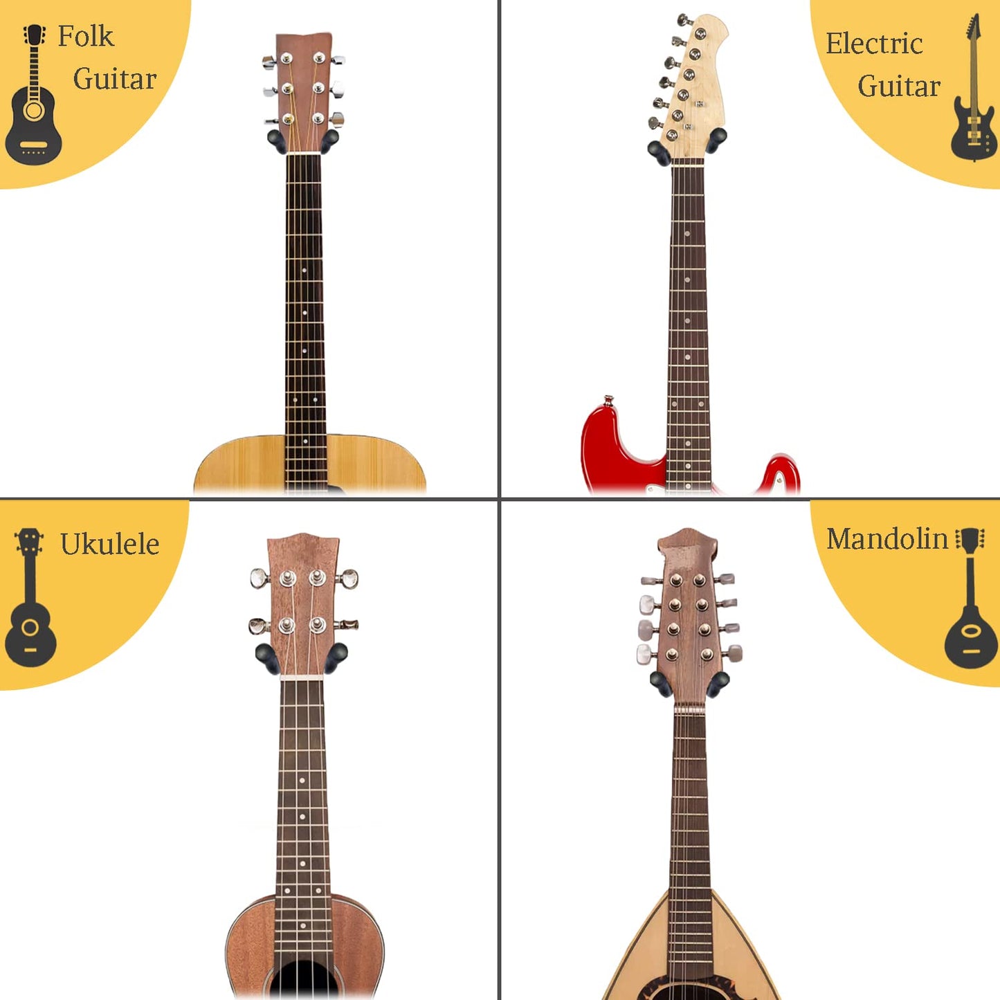 Onmiwod Guitar Wall Mount, Black Walnut Wood Guitar Hanger, U-Shaped Guitar Wall Hanger Mount, Guitar Holder Hook Stand Wall for Acoustic, Electric Guitar, Banjo, Bass, for Guitar Player Men Boy