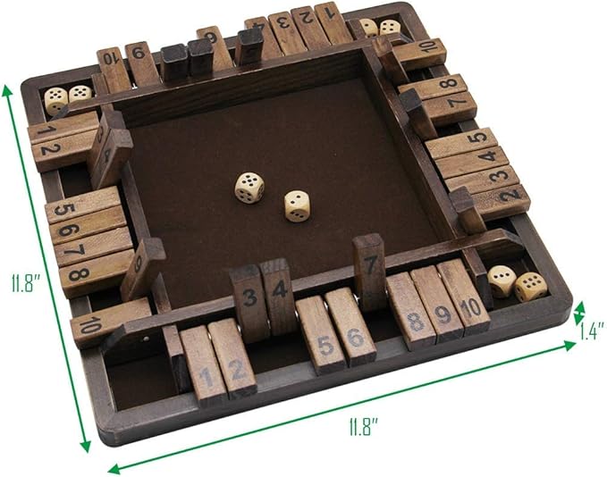 Juegoal Wooden 4 Players Shut The Box Dice Game Classics Tabletop Version and Pub Board Game 12 inch
