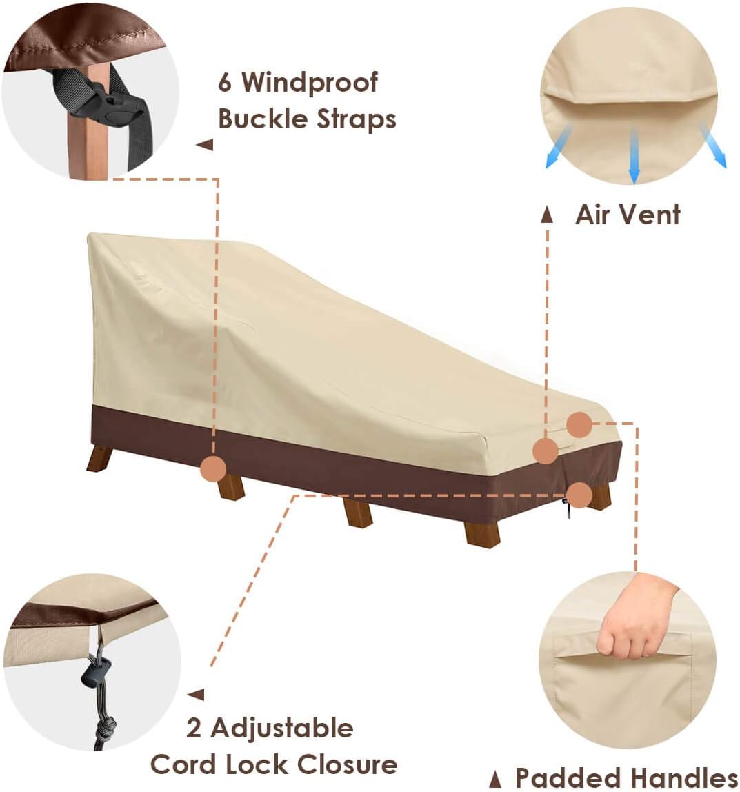Vailge Waterproof Patio Chaise Lounge Cover - Heavy Duty UV Resistant Furniture Covers | 2 Pack, Medium, Beige & Brown