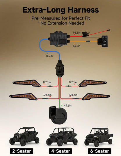 KEMIMOTO Triangle UTV Turn Signal Kit with Horn, and Integrated Switch, Pre-Wired, Plug and Play UTV ATV Blinker, Universal Street Legal Turn Signals Compatible with Polaris, Can-Am, Teryx, CFMOTO