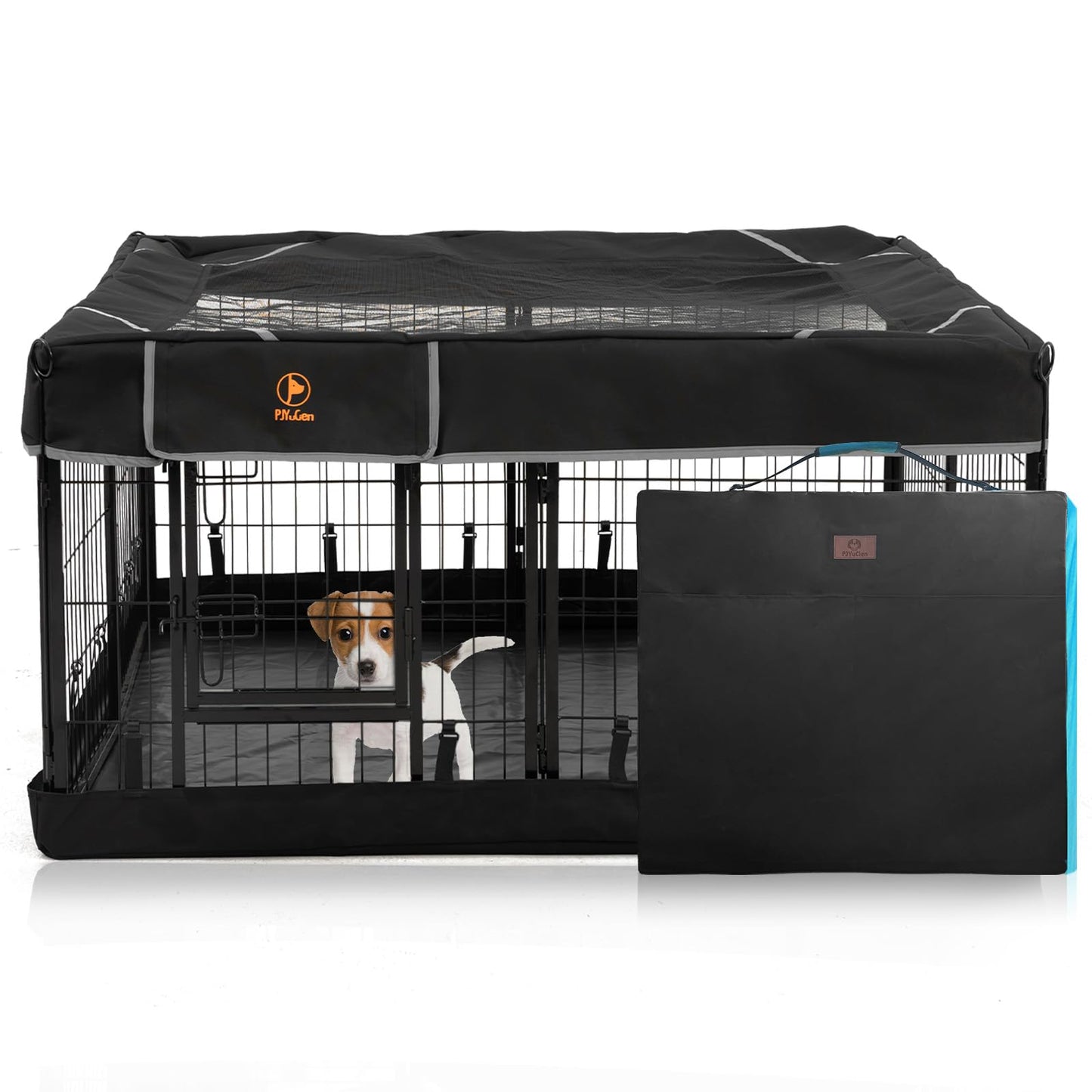 PJYuCien Dog Playpen Outdoor Plus Storage Bag, 24" H 8 Panels Puppy Pen with Square Bottom & Top Cover, Heavy Duty Dog Fence for Camping