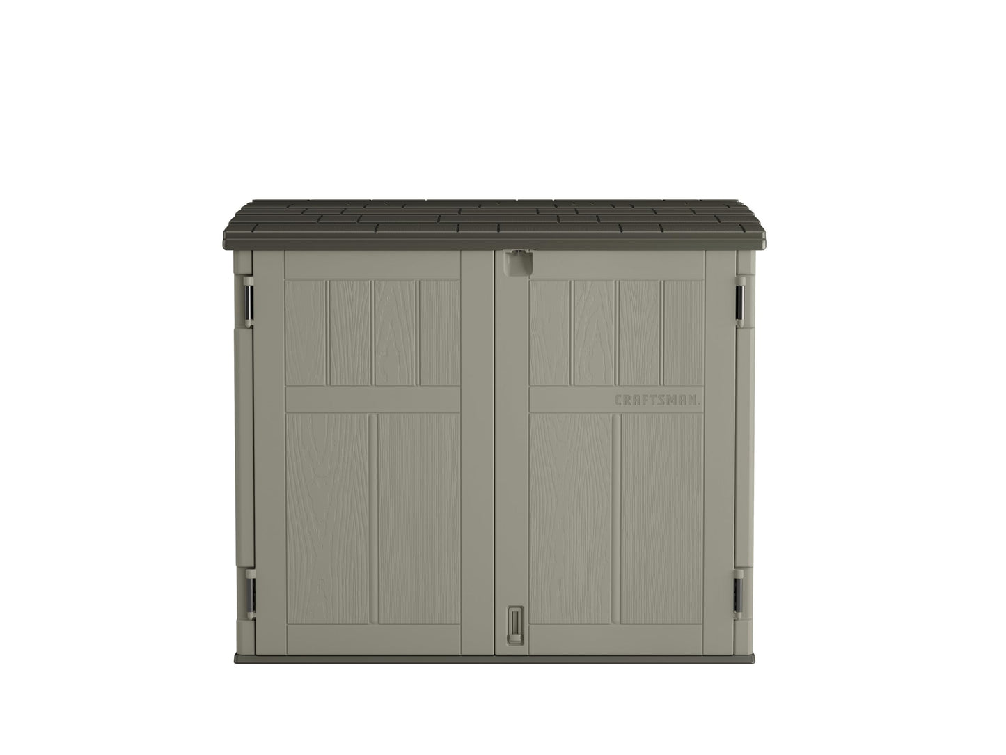 Craftsman Horizontal Shed, Compact Outdoor Storage System, 34 Cu. Ft. Capacity, Made in USA - Lockable Multi-Wall Resin Organizer for Garbage Cans, Garden Tools, Bins, Bikes and Yard Equipment