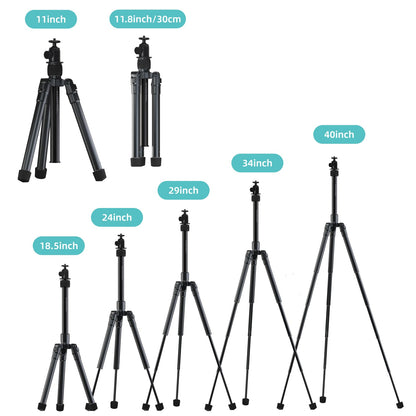 HOZO M-Cube Professional Tripod Kit: Including EVA Case,11-40" Aluminum Adjustable Low Gravity Tripod Stand with 360° Rotating Ball Head, 5 Sessions Quick Release Design, Max Load 5kg/11lbs