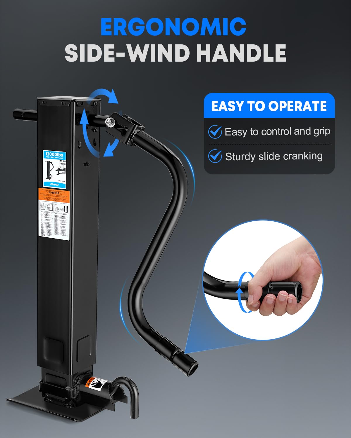 Kohree 12000 lbs Trailer Jack Heavy Duty, 26" Vertical Travel, Weld on Trailer Jacks with Adjustable Drop Leg & Ergonomic Handle for Utility, Boat, Horse, and RV Trailer