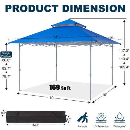 MASTERCANOPY 13x13 Pop-Up Canopy Tent Instant Shelter Outdoor Canopy with Wheeled Bag (Blue)