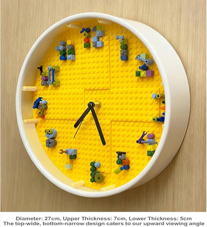 Kids' Creative STEM Educational Building Block Toy Building Block Display Case Fun Assembly Toy for Boys Aged 6–8 DIY Building Block Wall Clock Birthday Gift for Kids Aged 9–10 (White frame)