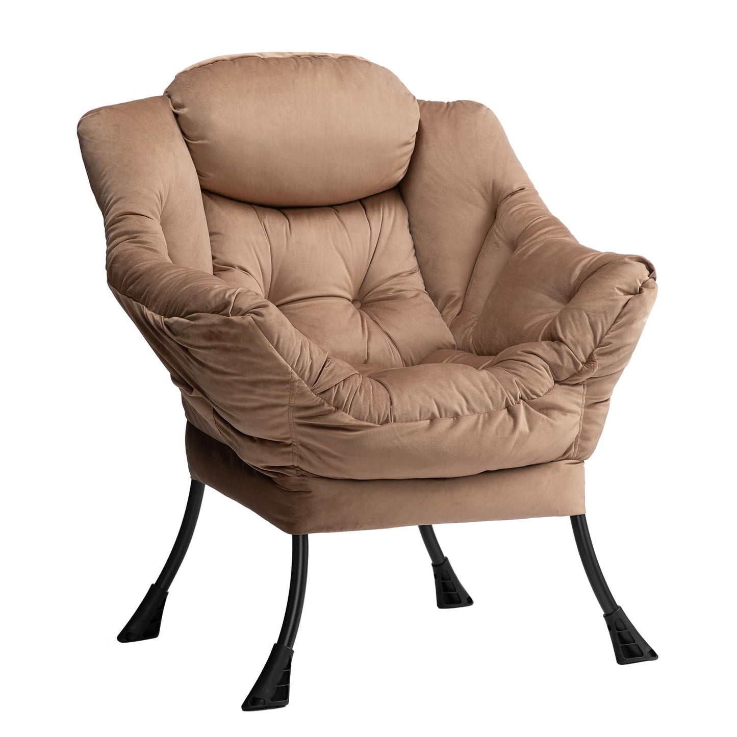 HollyHOME Lazy Chair with Armrest and Side Pocket, Comfy Accent Lounge Chair,Leisure Sofa Armchair for Living Room, Bedroom, Dorm, or Small Spaces, Oversized Reading Sofa Chair,Velvet Taupe Brown