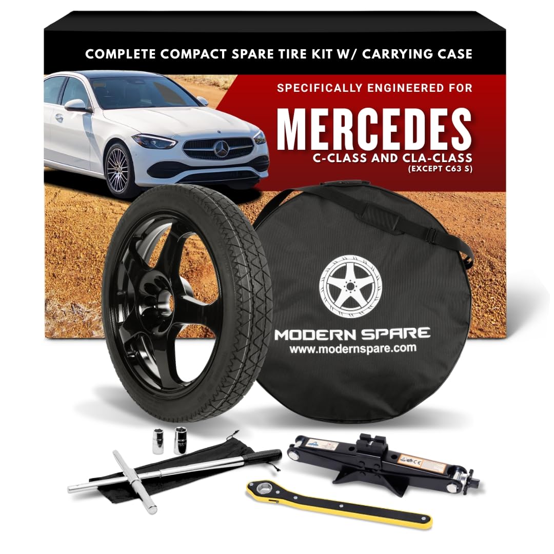 Modern Spare Complete Compact Spare Tire Kit w/Carrying Case - Fits 2015-2026 Mercedes C-Class and CLA-Class Models (Except C63 S)
