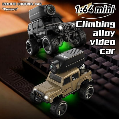 4WD Mini RC Car 1:64 with Camera Full-Scale 2.4G Remote Control FPV Crawler Car Desktop Off-Road Vehicle Indoor Racing Model - Black /KF32