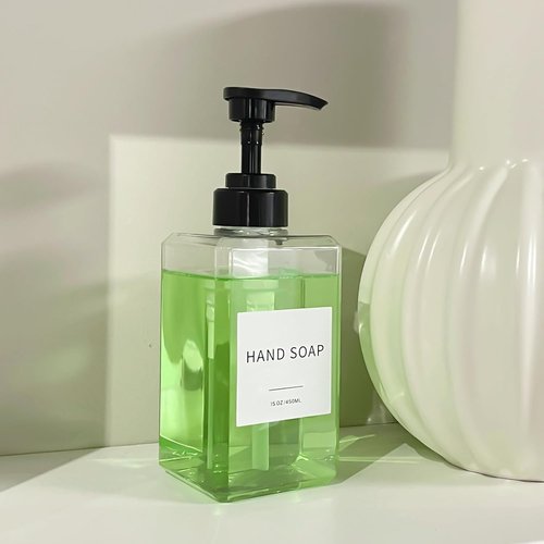 Clear Soap Dispenser - Waterproof Labels & Thickened Plastic | 15oz 2-Pack for Bathroom & Kitchen