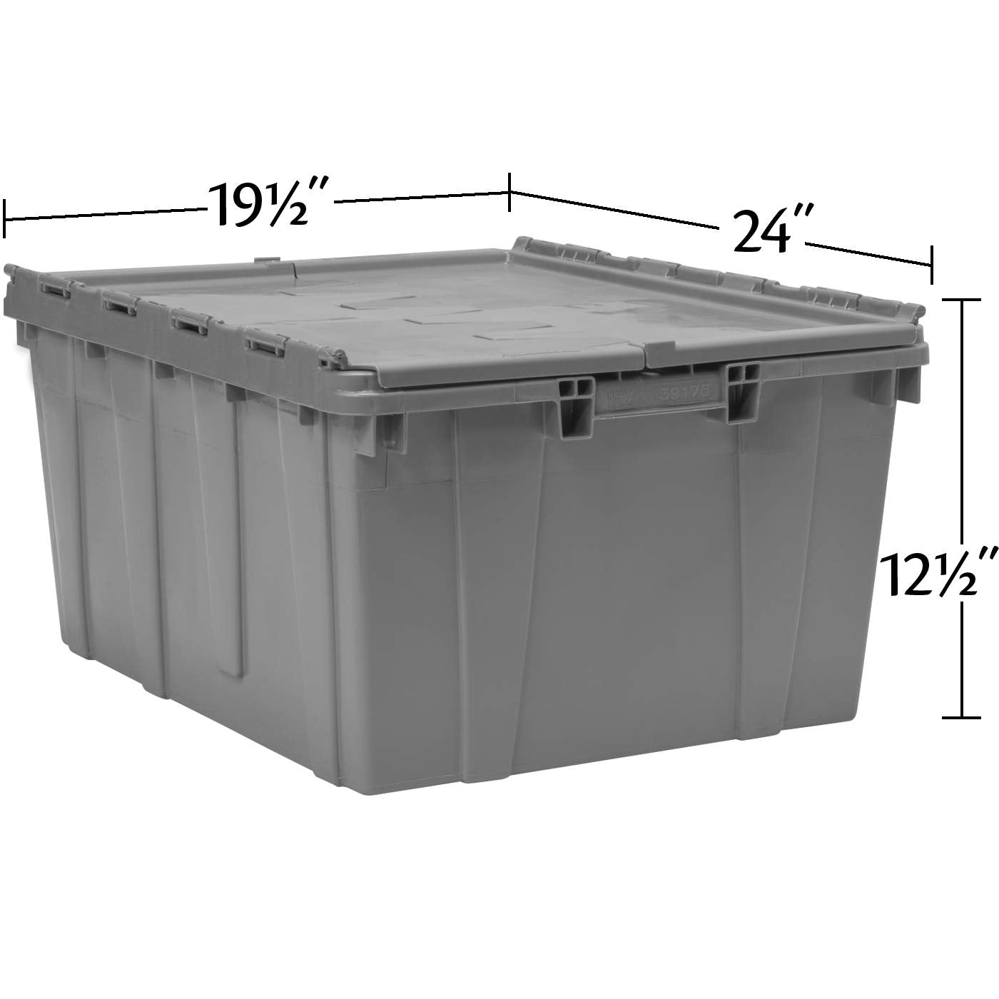 Akro-Mils 39175 Industrial Plastic Storage Tote with Hinged Attached Lid, (21.5-Inch L by 15-Inch W by 17-Inch H), Gray, (4-Pack)