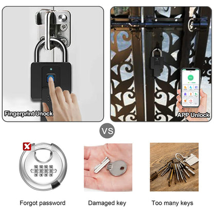 Key Padlock with Fingerprint Bluetooth App eLinkSmart Combination Lock: Large Padlock for Truck Gate Footlocker Gym Locker Outdoor Waterproof Heavy Duty Support iOS Watch