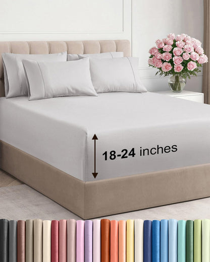 Skiennix Extra Deep Cal King Sheet Set - 6 Piece Breathable Cooling Bedding - Soft Wrinkle-Free French Grey