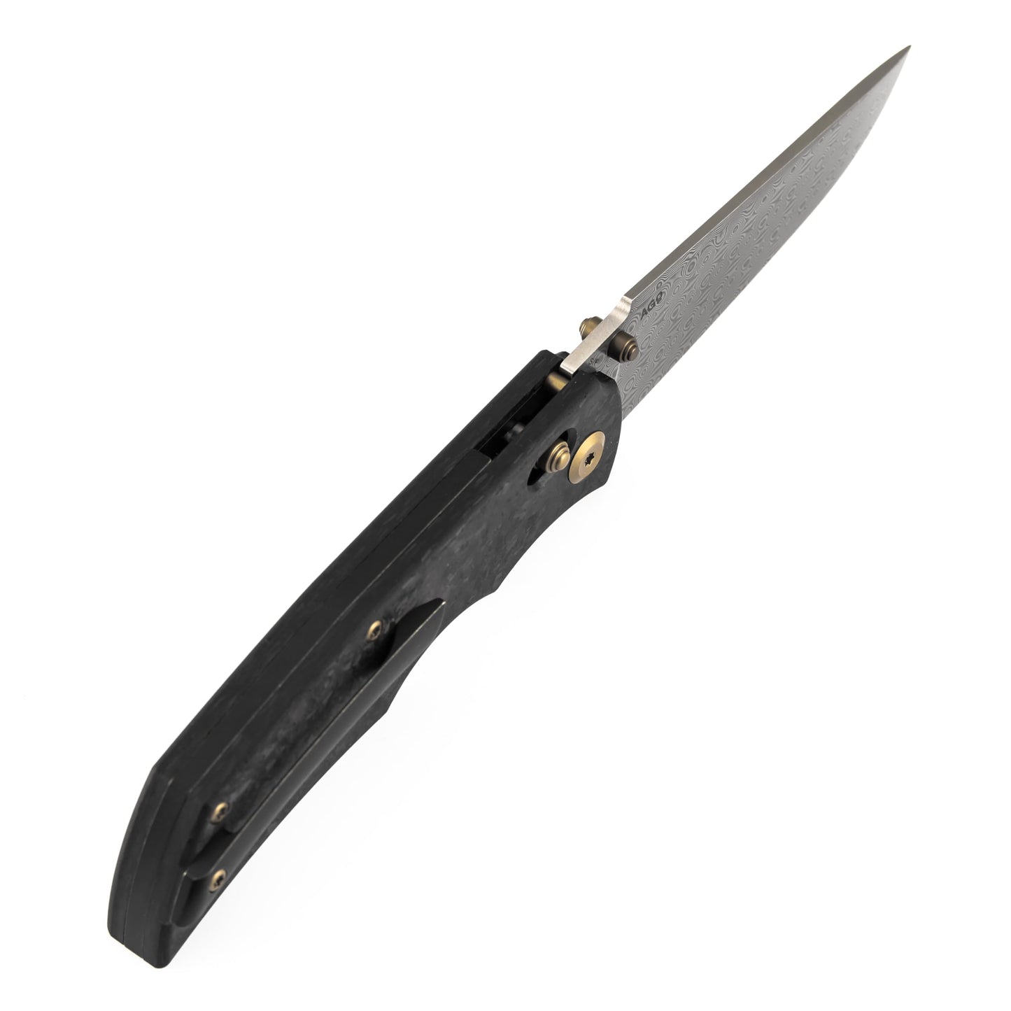KANSEPT SIF Pocket Knife, 3.76" Damascus Blade with Gold Thumb Stud, Manual Opening Folding Men Women EDC, Shred Carbon Fiber Handle, Clip for Outdoor Camping Hiking K1100V4