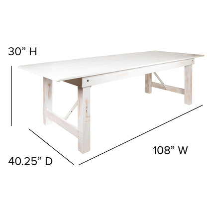 Flash Furniture Hercules Commercial Grade Farmhouse Dining Table | Solid Pine Foldable Table for 10 in Antique Rustic White | Rustic Charm for Home and Events