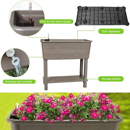 Megawodar 3 Pcs Self Watering Elevated Raised Garden Bed, Large Outdoor Plastic Planter Box Big Flower Plant Pot for Planting Flowers Vegetables and Herbs (3, Khaki)