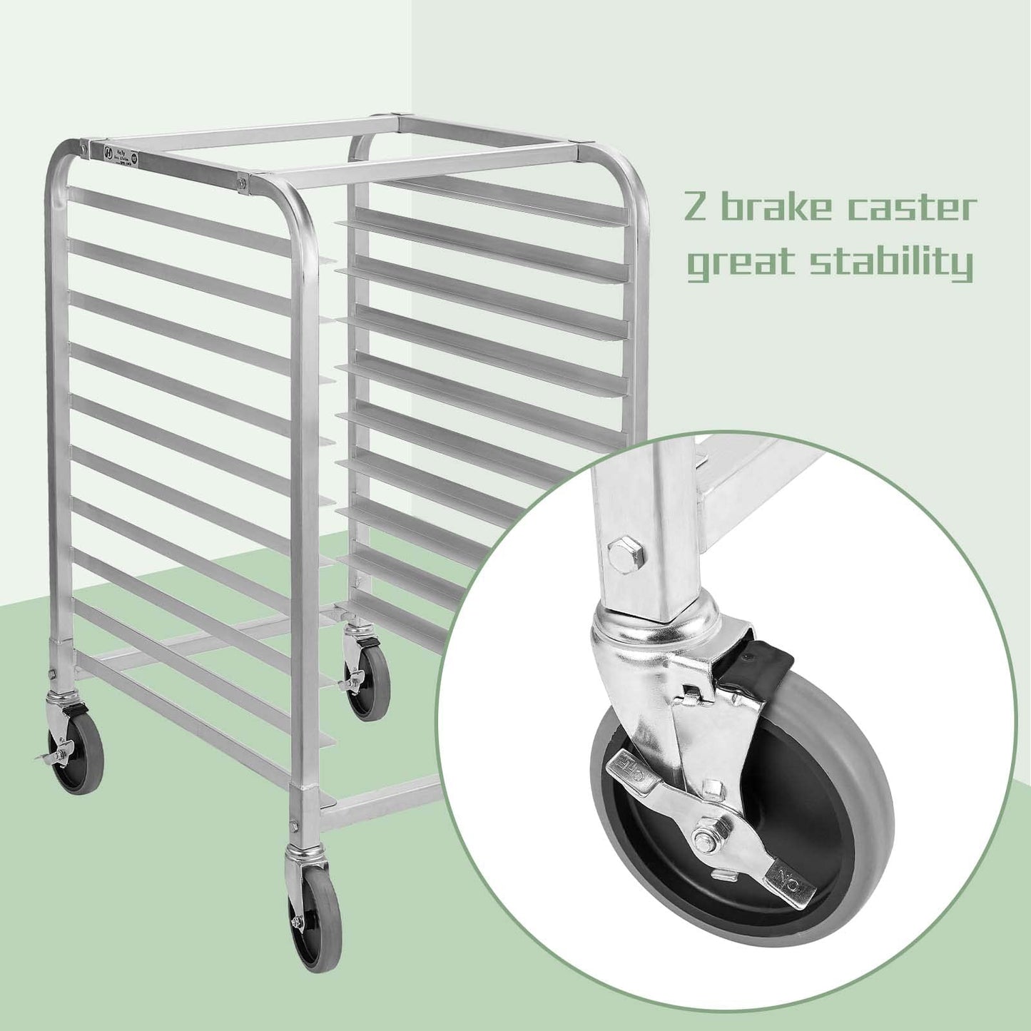 HALLY SINKS & TABLES H Bun Pan Rack 10 Tier with Wheels, Commercial Bakery Racking of Aluminum for Full & Half Sheet - Kitchen, Restaurant, Cafeteria, Pizzeria, Hotel and Home, 26" L x 20" W x 38" H