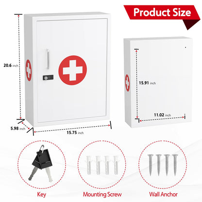 Wensha Wall-Mount Locking Medicine Cabinet: Large Metal Storage Organizer Box with Combination & Key Lock - Secure First Aid Medicine Cabinet for Bathroom Home Office(20.6" H x 15.75" W x 5.98" D)