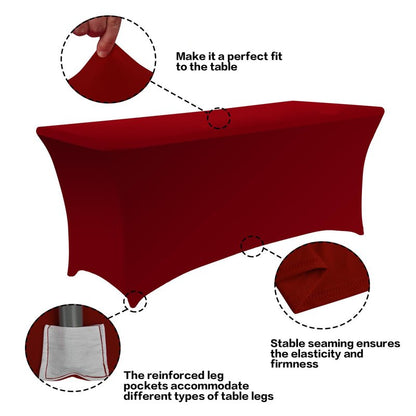IVAPUPU 2 Pack 4FT Table Cloth for Rectangular Fitted Events Stretch Burgundy Table Covers Washable Spandex Tablecloth Protector for Party, Wedding, Cocktail, Banquet, Festival