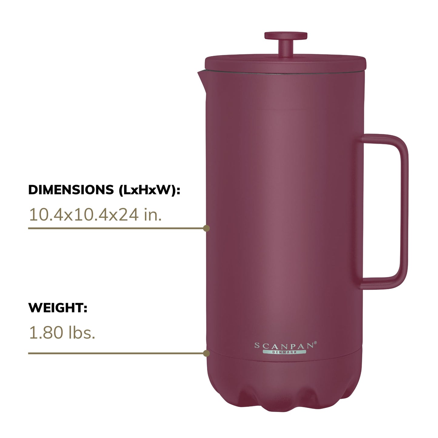 Scanpan TO GO French Press Coffee Maker 1.0L (Persian Red) + 2 Vacuum Cups 350 mL (Persian Red) - 18/8 Food Grade Stainless Steel - Scratch-Free Coating - Dishwasher Safe