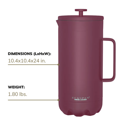 Scanpan TO GO French Press Coffee Maker 1.0L (Persian Red) + 2 Vacuum Cups 350 mL (Persian Red) - 18/8 Food Grade Stainless Steel - Scratch-Free Coating - Dishwasher Safe