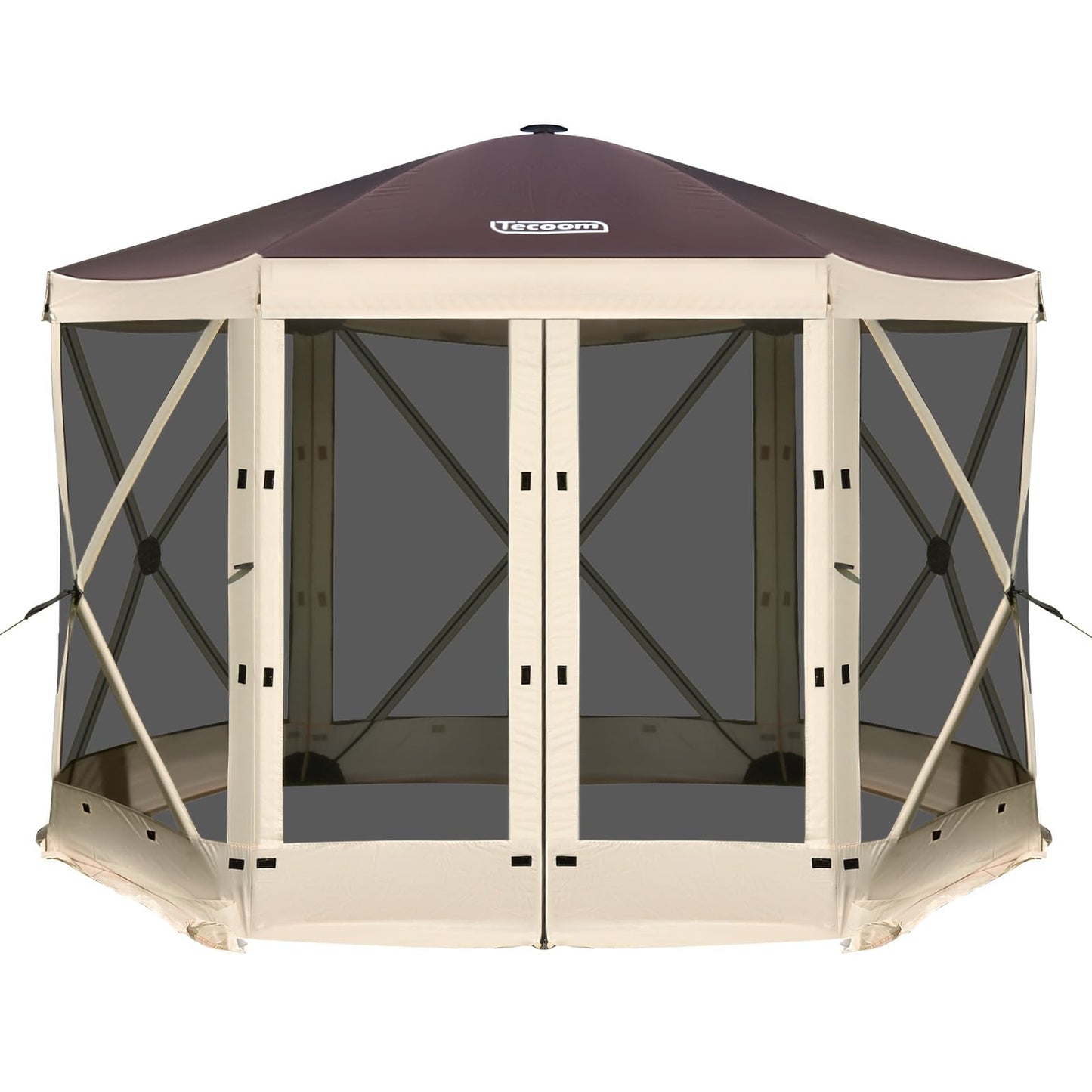 Tecoom 6-Sided Pop Up Gazebo Tent, Screen House with Mosquito Netting Canopy for Camping, 10x10ft Portable Sun Shelter Removable Siedwalls for Outdoor, Garden, Activities, Khaki