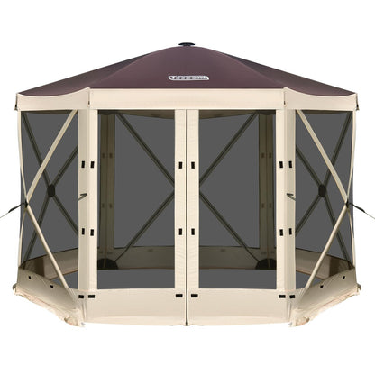 Tecoom 6-Sided Pop Up Gazebo Tent, Screen House with Mosquito Netting Canopy for Camping, 10x10ft Portable Sun Shelter Removable Siedwalls for Outdoor, Garden, Activities, Khaki