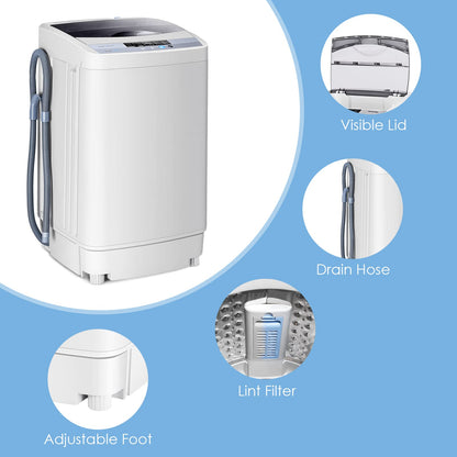 Giantex Washing Machine Portable Compact 12lbs Capacity Full-Automatic W/Drain Pump,10 programs 8 Water Level 1.34 Cu.ft Cloth Washer and Spinner