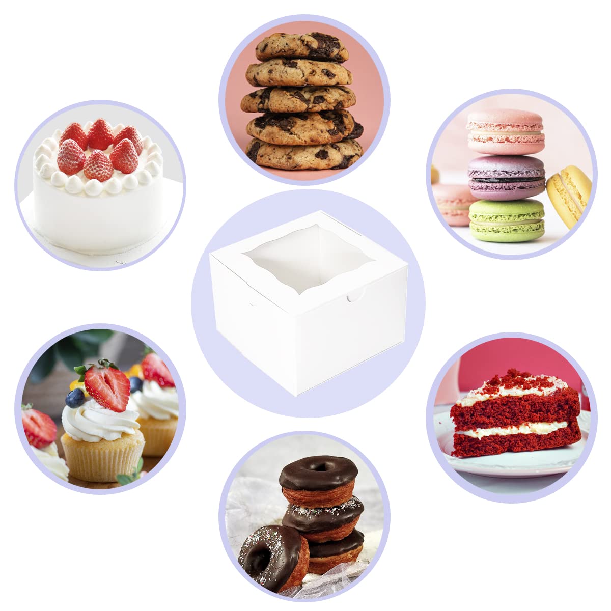 Huoshange Cookie Boxes with Window 5x5x3.5 Inch[50 Pack] Premium White Bakery Boxes,Mini Treat Box, Pastry Box for Mini Bundt Cake and Individual Cheesecakes