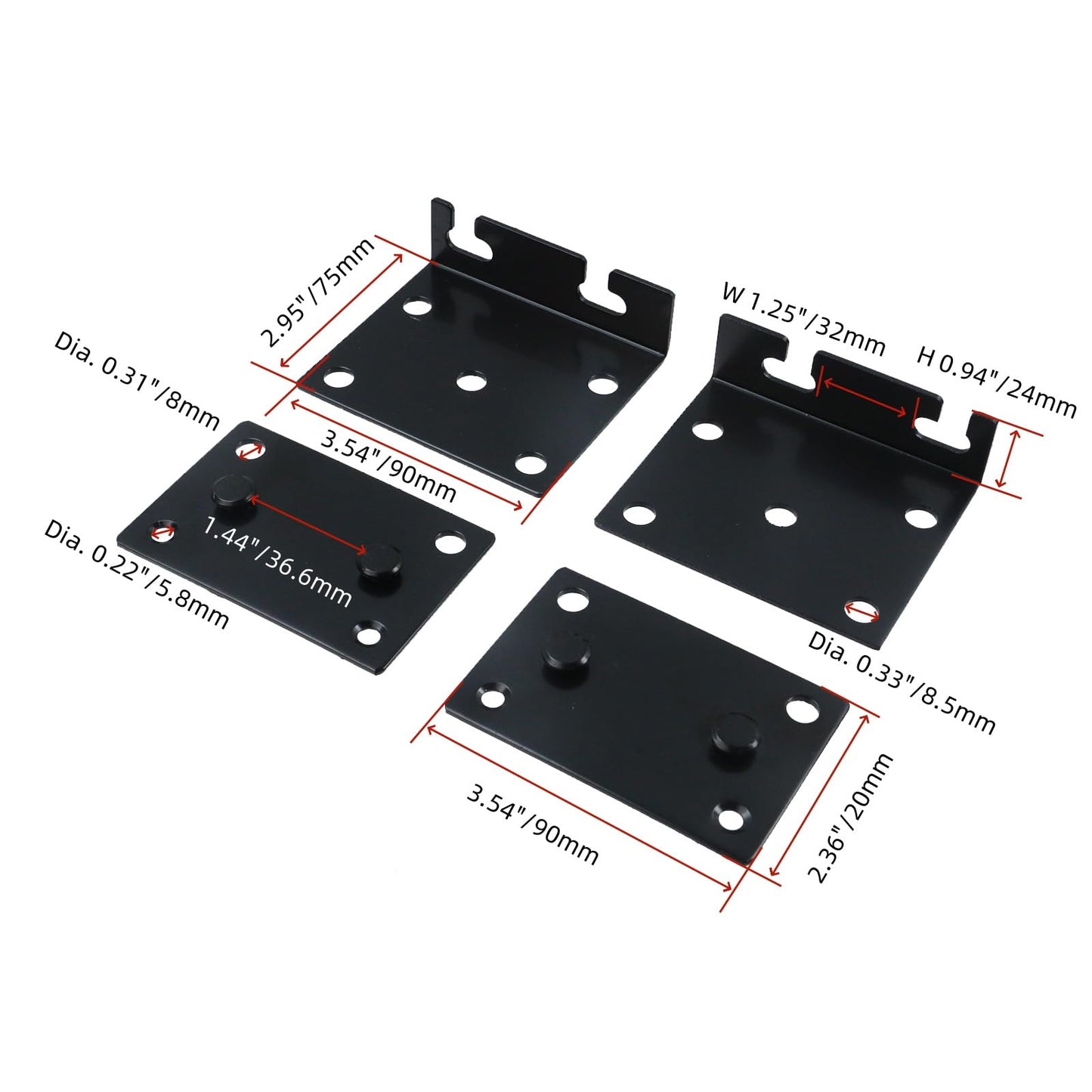 FarBoat 8 Pcs Universal Iron Bed Rail Brackets Heavy Duty Hardware Beds Hinge 2 Hooks for Bed Frame with Screws, 3.54"x2.95"/90x75mm, Black, Style F