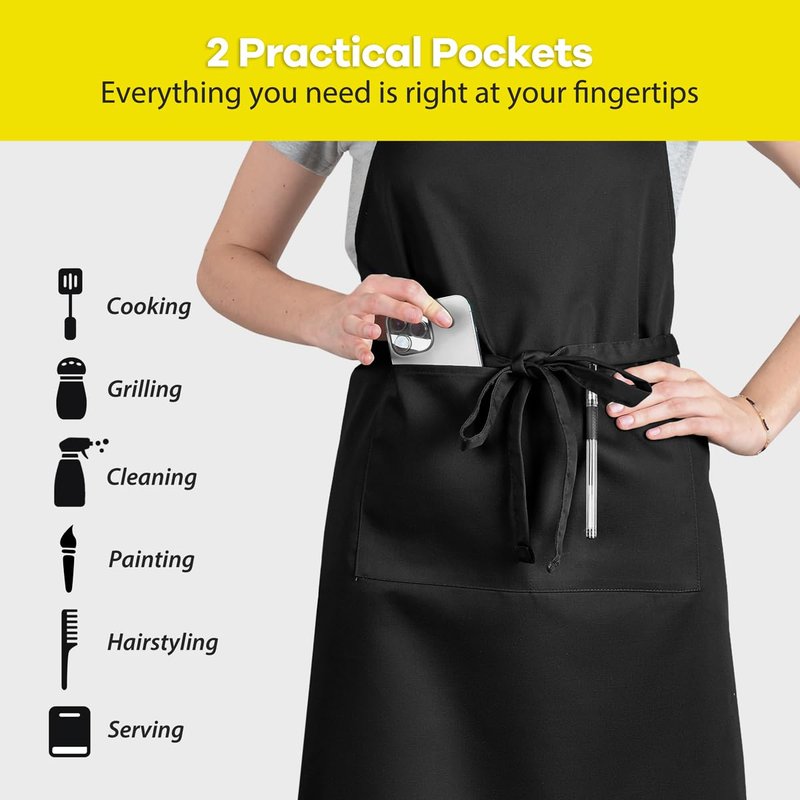 ROTANET Extra Large Apron for Men Adjustable Bib Aprons with 2 Pockets Cooking Kitchen Bbq Grilling Big for Women Chef Water & Oil Resistant Black 2 Pack