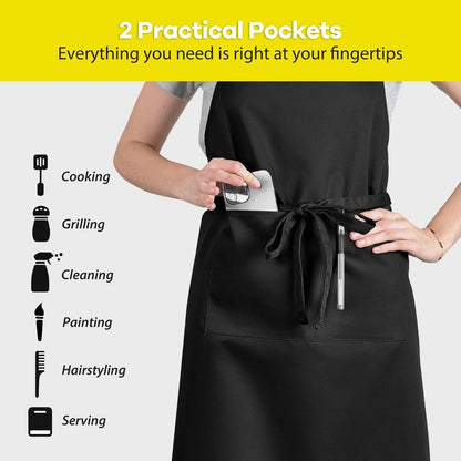 ROTANET Extra Large Apron for Men Adjustable Bib Aprons with 2 Pockets Cooking Kitchen Bbq Grilling Big for Women Chef Water & Oil Resistant Black 2 Pack