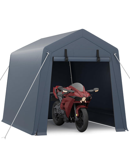 6x8 Ft Carport Heavy Duty Tent with Roll-Up Windows, Portable Garage with Removable Sidewalls & Doors, Car Canopy All-Season Tarp for Car Boat Truck Motorcycle, Grey