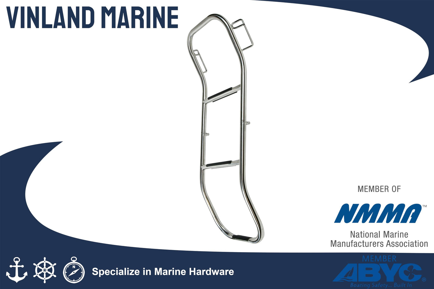 Vinland Marine 3 Step Inflatable Boat Ladder, 304 Stainless Steel, 300 lbs Capacity, for Inflatable Dinghy, Pontoon Boat, Rope Ladder Alternative, with 6' Rope Lanyard and Spring-Loaded Carabiner