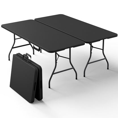 2 Pack Folding Table 6ft - Heavy Duty Plastic Table with Handle, Foldable & Portable, Fold-in-Half Utility Tables for Outdoor, Dining, Wedding, Events, Indoor, Picnic, Camping, Party (Black)
