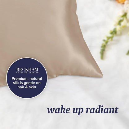 Beckham Hotel Collection Silk Pillowcase - 100% Mulberry Silk for Hair & Skin | 22 Momme, Queen, Champagne