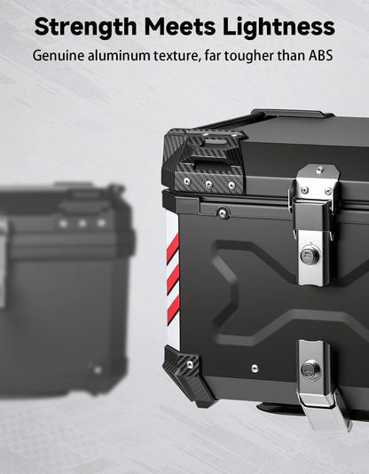KEMIMOTO Motorcycle Top Case 56L, Universal Aluminum Alloy Motorbike Tail Box with Leather Lining, Waterproof Detachable Motorcycle Top Box with Lock & Back Cushion