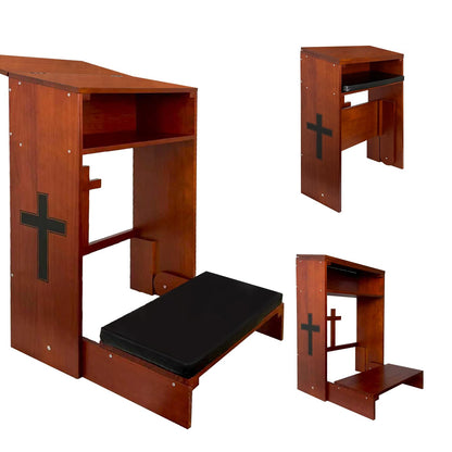 DOLEMODUO Wooden Prayer Kneeler with Storage Shelf & Cushion - Folding Prayer Bench for Home and Church, Comfortable Kneeling Devotional Pew Bench, 32" H x 22" W