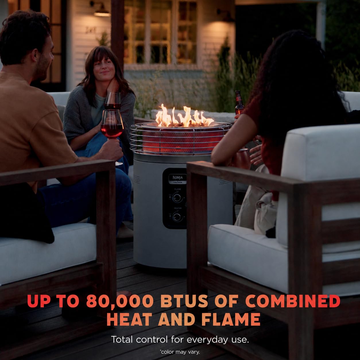 Ninja Fireside360 Outdoor Heater & Fire Pit | 3 Modes: Flame Only, Heat Only, Flame & Heat | Portable for Patio, Deck, Camping, Easy Control Smokeless Flames | Push to Start Ignition | Steel | OF101SL