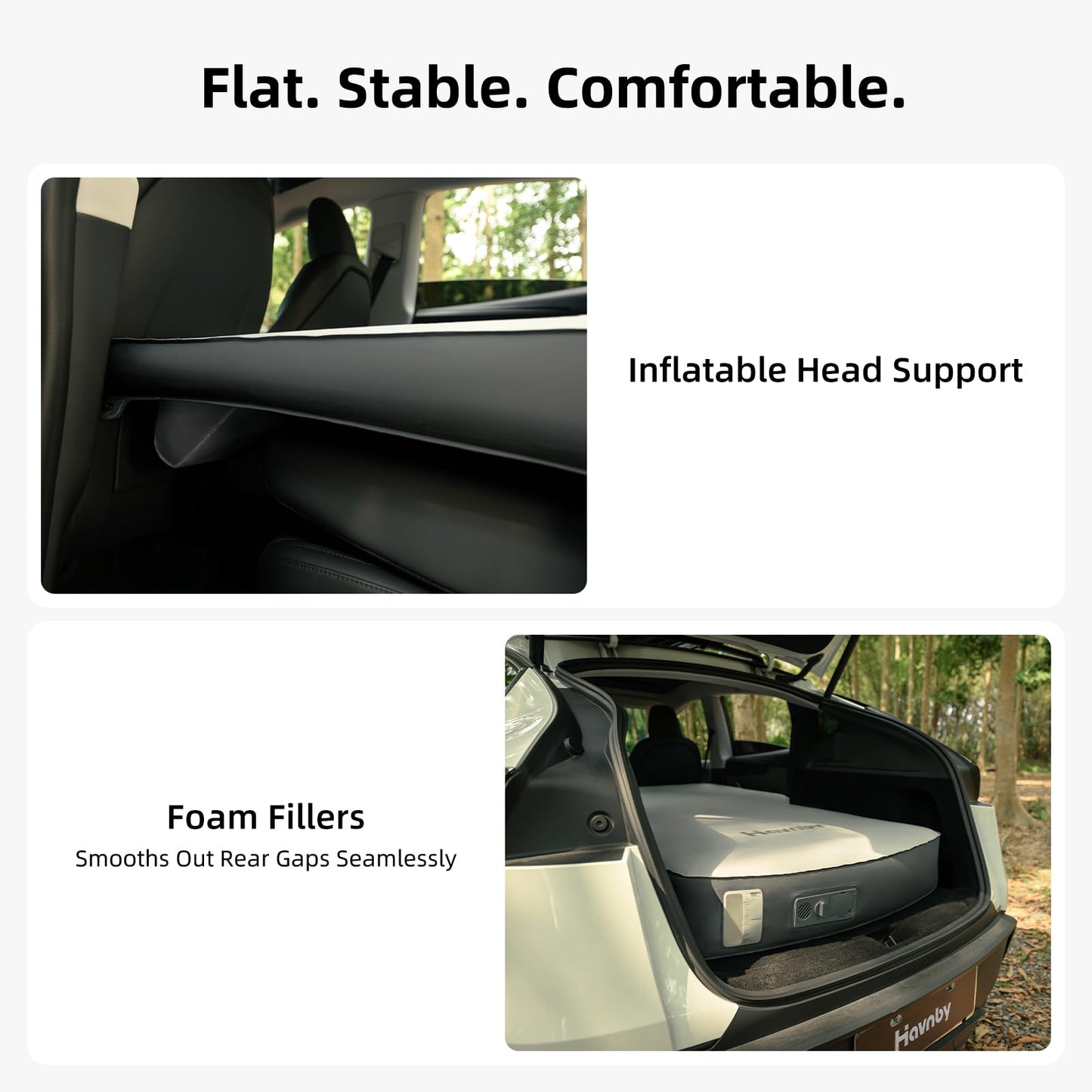 Tesla Model Y FlatCore TPU Backseat Mattress, 7.5" Hybrid Support Car Bed with Built-in Pump, Wedge Design Levels 12° Rear Seat Slope to Flat for Road Trips, Camping, Work Shifts, Naps