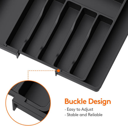 Lifewit Drawer Organizer Set - Expandable Plastic Storage for Silverware & Cooking Utensils | BPA-Free, Black